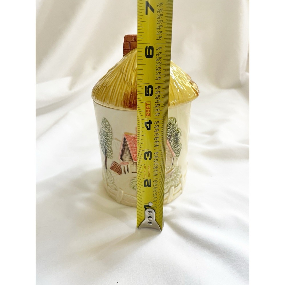 VINTAGE MARKS & ROSENFELD THATCHED ROOF BARN FARMHOUSE CANISTER 7" - Picture 4 of 9